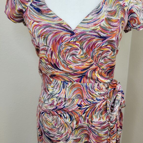 COLLETTE DINNIGAN Wrap 100% Silk Wrap Dress Size Small Abstract Print Artsy - Picture 3 of 14